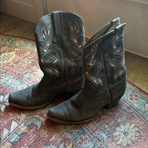 Gray Embroidered Heeled Boots